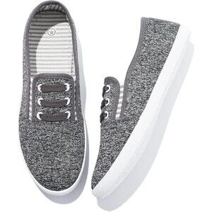 Women's Deep Grey Canvas Slip On Sneakers Casual Walking Non Slip Work Shoes